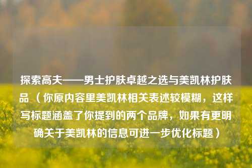 探索高夫——男士护肤卓越之选与美凯林护肤品 （你原内容里美凯林相关表述较模糊，这样写标题涵盖了你提到的两个品牌，如果有更明确关于美凯林的信息可进一步优化标题）