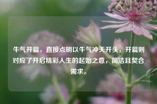 牛气开篇，直接点明以牛气冲天开头，开篇则对应了开启精彩人生的起始之意，简洁且契合需求。