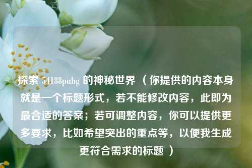 探索 54188pubg 的神秘世界 (你提供的内容本身就是一个标题形式,若不能修改内容,此即为最合适的答案;若可调整内容,你可以提供更多要求,比如希望突出的重点等,以便我生成更符合需求的标题 )