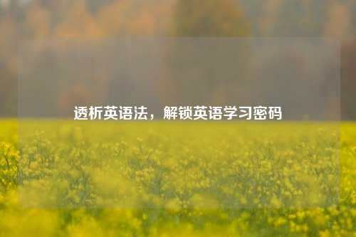 透析英语法，解锁英语学习密码