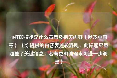 3D打印技术是什么意思及相关内容(涉及中国等) (你提供的内容表述较混乱,此标题尽量涵盖了关键信息,若有更明确需求可进一步调整)