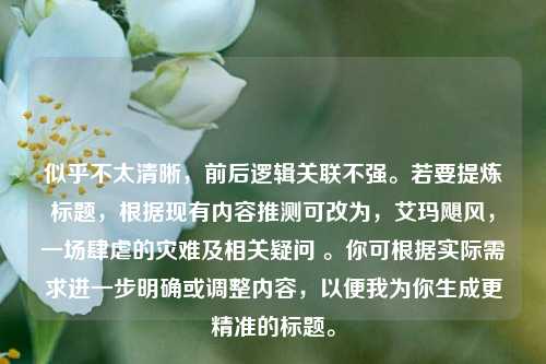 似乎不太清晰,前后逻辑关联不强。若要提炼标题,根据现有内容推测可改为,艾玛飓风,一场肆虐的灾难及相关疑问 。你可根据实际需求进一步明确或调整内容,以便我为你生成更精准的标题。