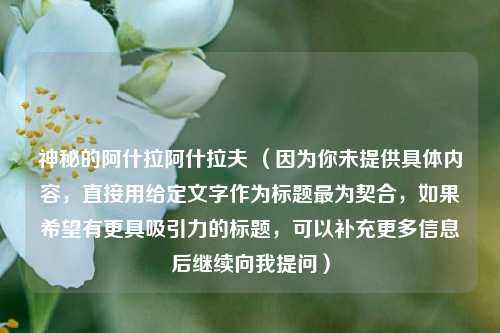 神秘的阿什拉阿什拉夫 （因为你未提供具体内容，直接用给定文字作为标题最为契合，如果希望有更具吸引力的标题，可以补充更多信息后继续向我提问）