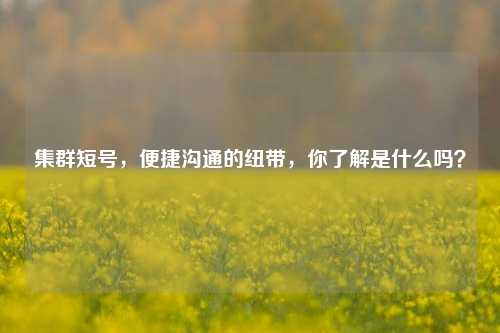 集群短号，便捷沟通的纽带，你了解是什么吗？