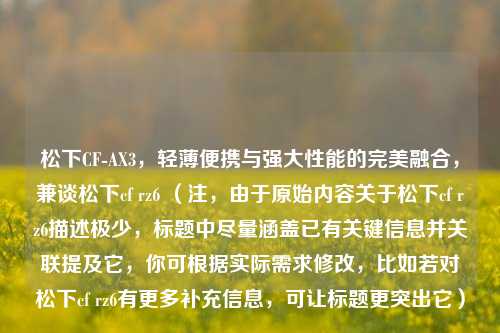 松下CF-AX3,轻薄便携与强大性能的完美融合,兼谈松下cf rz6 (注,由于原始内容关于松下cf rz6描述极少,标题中尽量涵盖已有关键信息并关联提及它,你可根据实际需求修改,比如若对松下cf rz6有更多补充信息,可让标题更突出它)