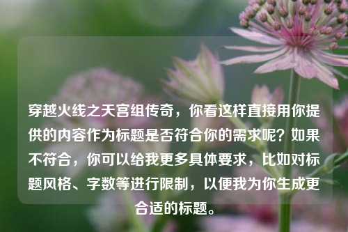 穿越火线之天宫组传奇，你看这样直接用你提供的内容作为标题是否符合你的需求呢？如果不符合，你可以给我更多具体要求，比如对标题风格、字数等进行限制，以便我为你生成更合适的标题。