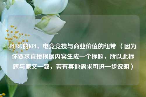 PUBG的KPI，电竞竞技与商业价值的纽带 （因为你要求直接根据内容生成一个标题，所以此标题与原文一致，若有其他需求可进一步说明）