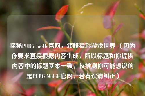 探秘PUBG moIIe官网，领略精彩游戏世界 （因为你要求直接根据内容生成，所以标题和你提供内容中的标题基本一致，仅推测你可能想说的是PUBG Mobile官网，若有误请纠正）