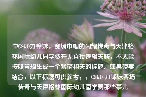 中CSGO刀锋妹,赛场巾帼的闪耀传奇与天津格林国际幼儿园学费并无直接逻辑关联,不太能按照常规生成一个紧密相关的标题。如果硬要结合,以下标题可供参考,,CSGO 刀锋妹赛场传奇与天津格林国际幼儿园学费那些事儿
