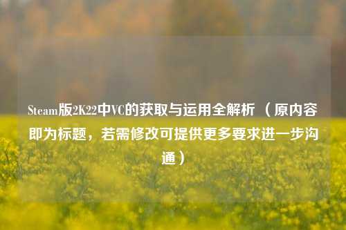 Steam版2K22中VC的获取与运用全解析 (原内容即为标题,若需修改可提供更多要求进一步沟通)