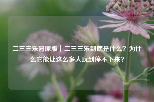 二三三乐园原版｜二三三乐到底是什么？为什么它能让这么多人玩到停不下来？